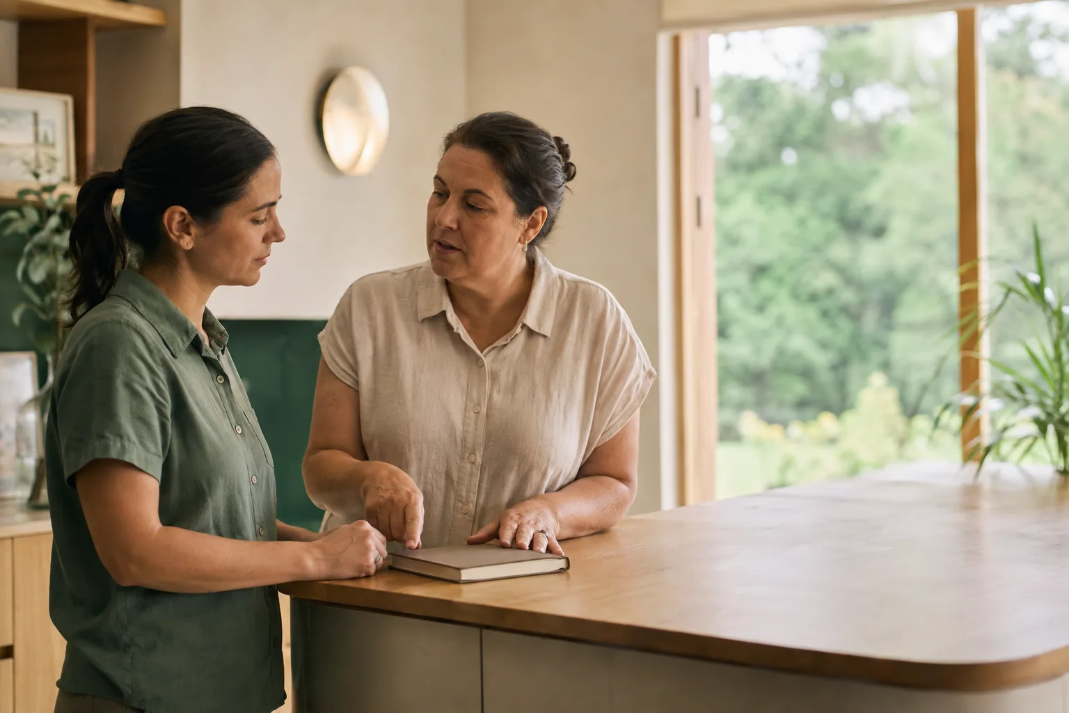 Two care-team colleagues discussing their next shift